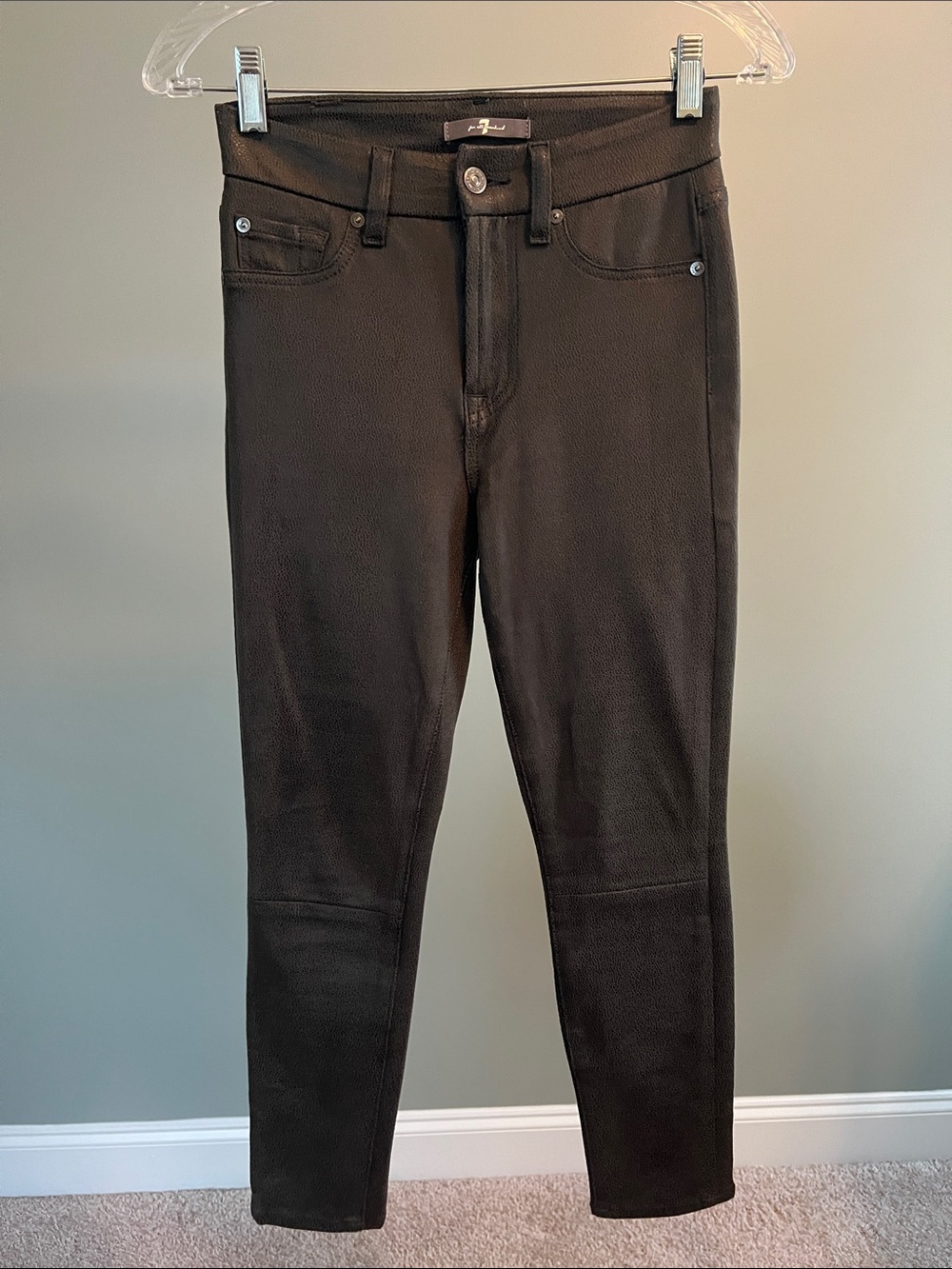 7 For All Mankind Women’s Skinny Jeans Snakelike Print Dark Green/Black
